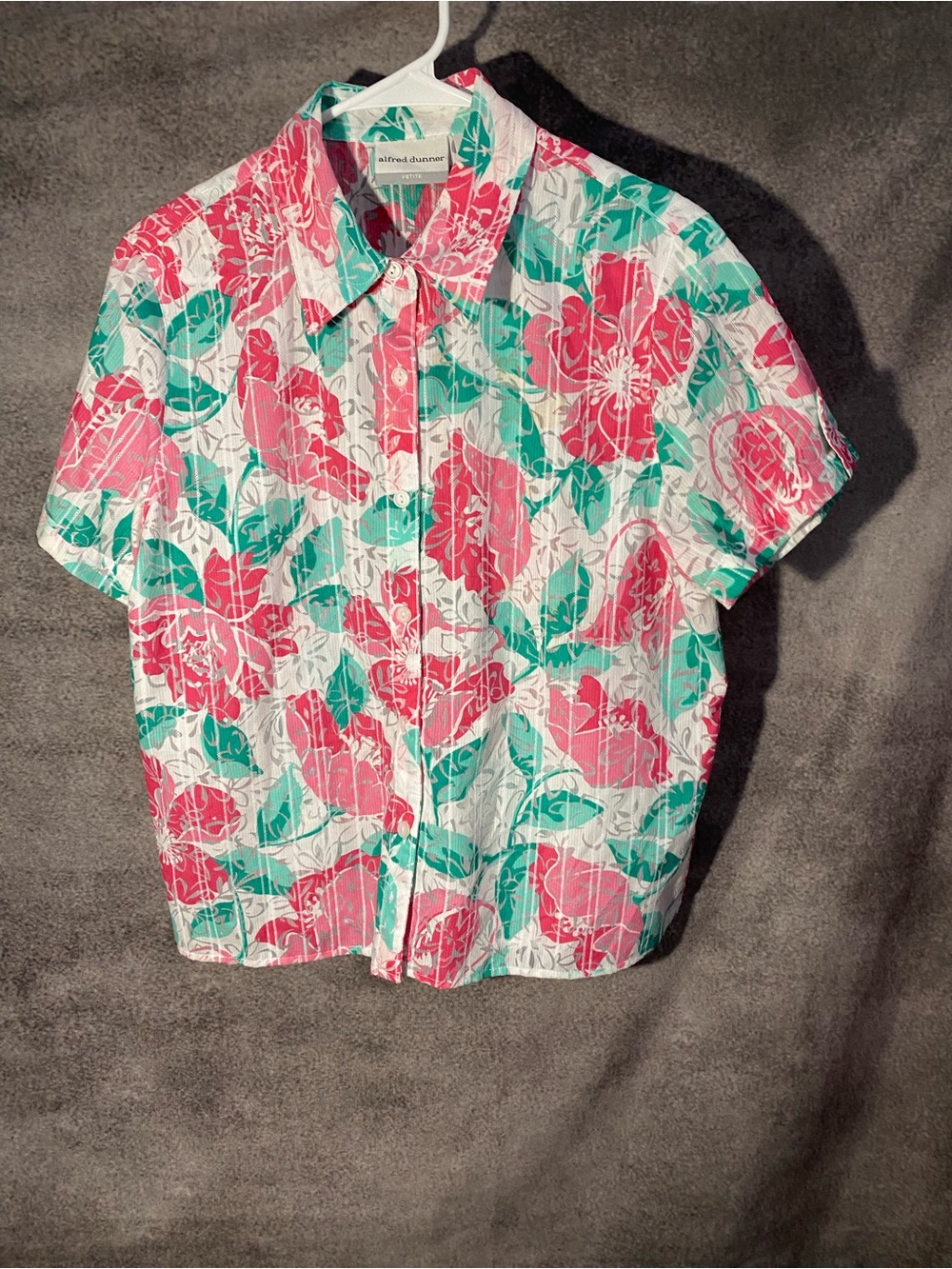 Alfred Dunner Petite 12P Shirt Floral Button Up Short Sleeve Textured